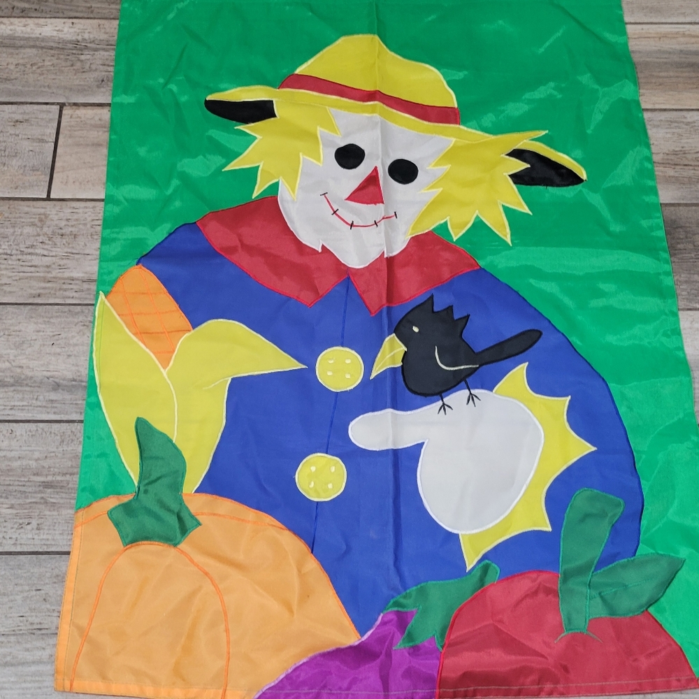 Scarecrow and black bird yard and garden flag banner Fall decor Nylon Vintage